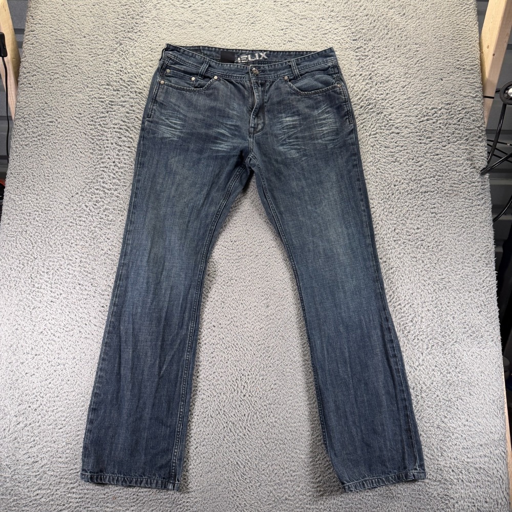 Helix Jeans Mens 36x34 Blue Cotton Denim Bootcut Leg Slim Faded Workwear Travel